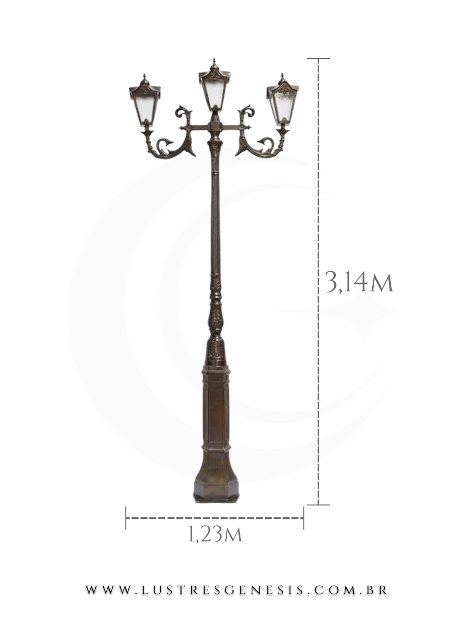 Poste de Ilumina&ccedil;&atilde;o 3,14m externa com Lanterna Cl&aacute;ssico Retro estrutura robusta em alum&iacute;nio fundido para jardim e fachada